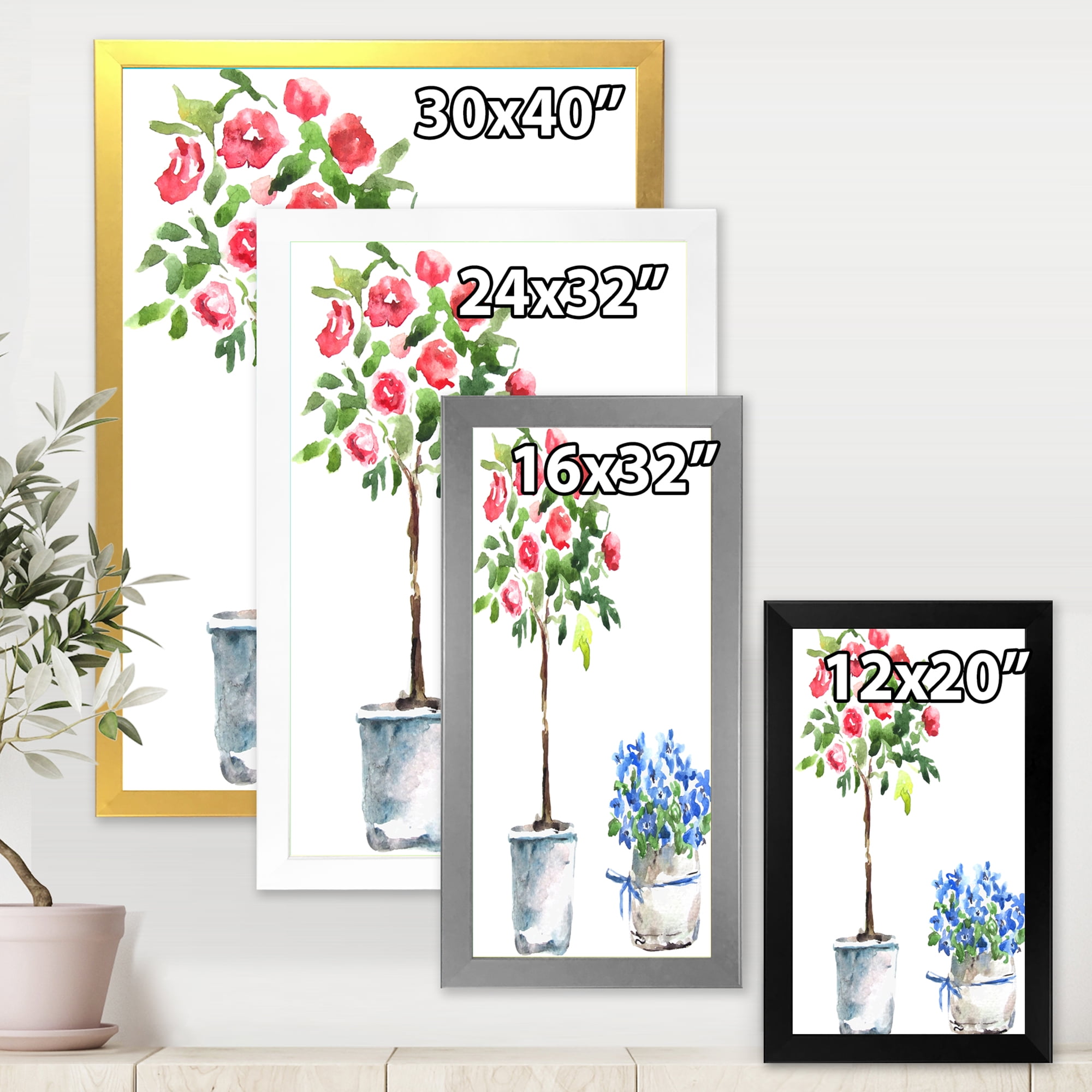 Designart 'Red and Blue Houseplants' Traditional Framed Art Print