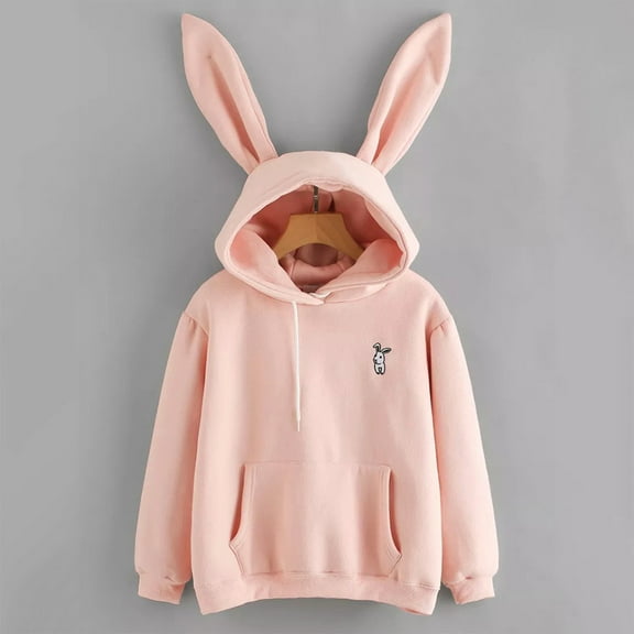 AOOCHASLIY Christmas Tops Womens Long Sleeve Rabbit Hoodie Sweatshirt Pullover Tops Blouse