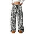 thumbnail image 2 of White Sweatpants Women Leopard Print Pants High Waisted Baggy Trousers Fuzzy Pajama Sleepwear Fashion Clothing, 2 of 5