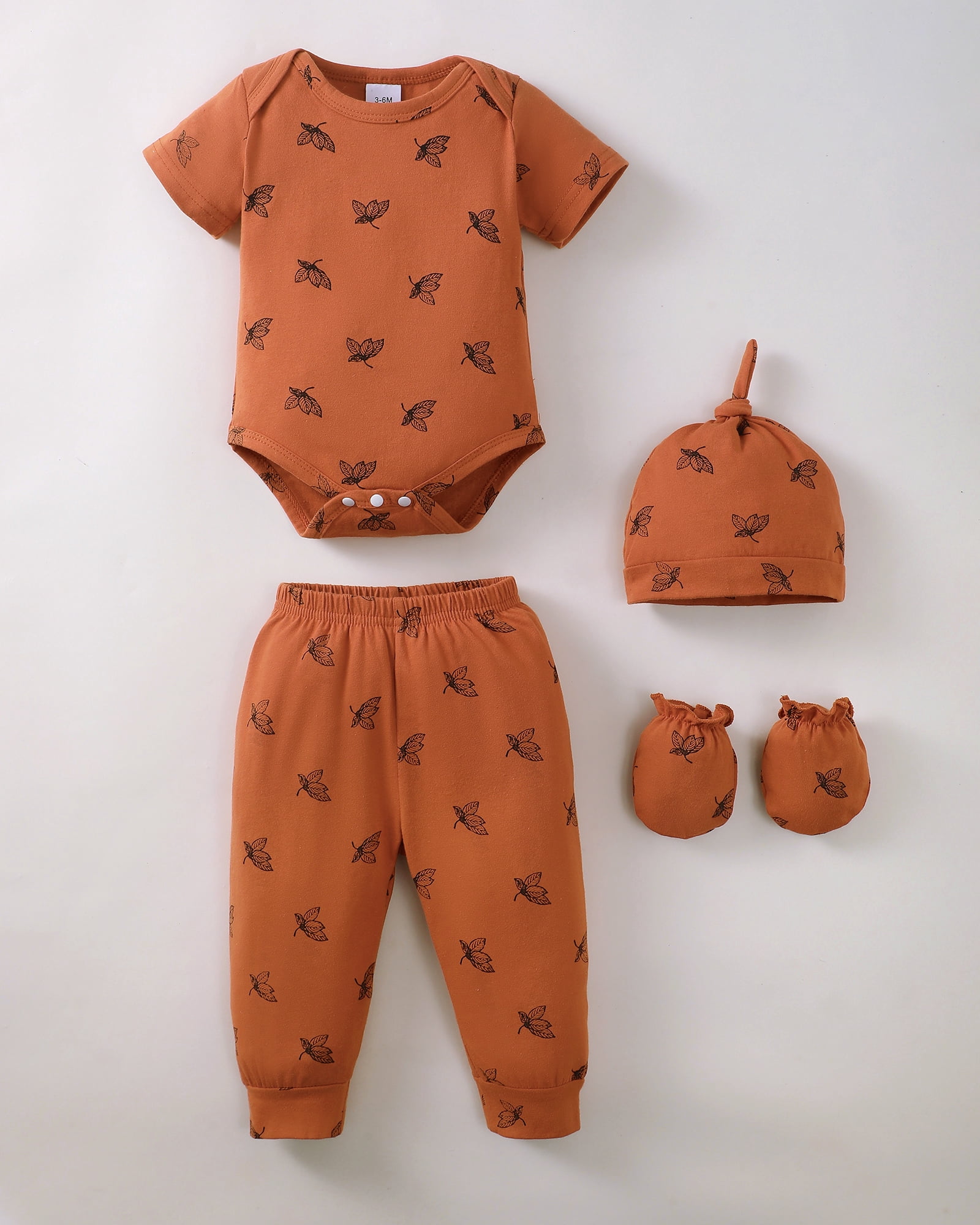 KIMI BEAR Newborn Baby Boys Layette Set Shower Gift Romper Set 4-Packs Pant Sets Short Sleeves Romper Top Long Sleeves Tops Plaid Leaves Print Clothes with Hats and Gloves Multiclolor NB