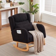 Qumbnk High Backrest Accent Rocking Chair with with Solid Wood Base and ...