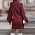 thumbnail image 4 of CharmCyan Women's Knitted Dress Turtleneck Winter Sweater Dress Knitted Dresses Midi Plain Long Wool Dress Wine L, 4 of 9