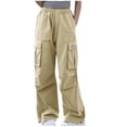 thumbnail image 2 of Xdegoge Cargo Pants for Girls Tween Hiking Baggy Wide Leg Y2K High Waisted Drawstring Streetwear Trousers with Pockets Loose Casual Bottoms, 2 of 3