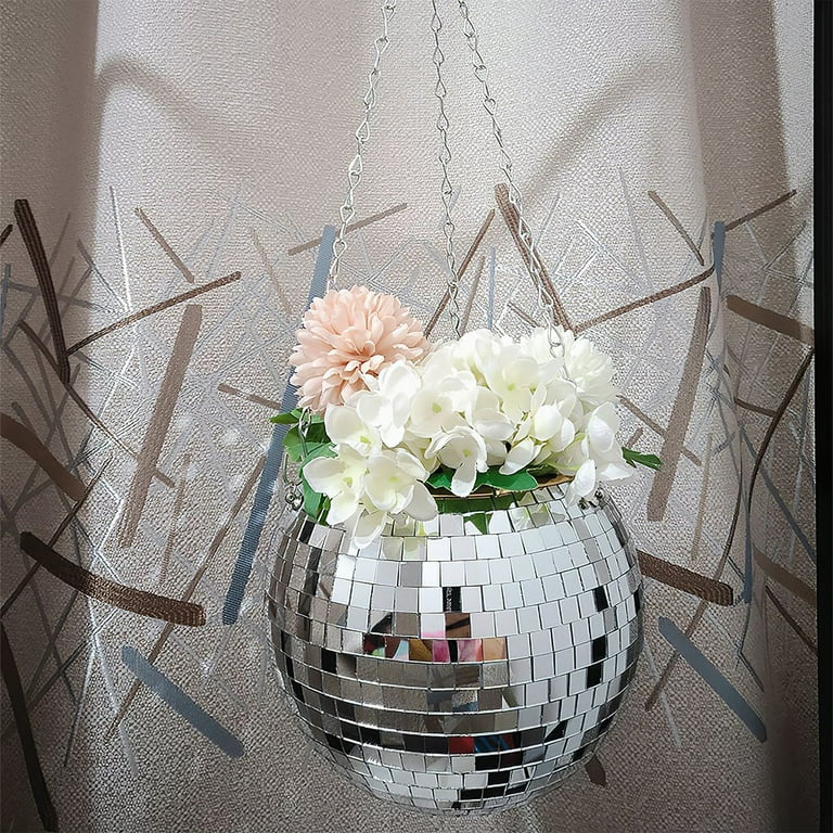 Disco Ball Hanging Flower Pot for Indoor Plants Bohemian Style Flower Planter Pots Rope Mirror Hanging Basket Garden Decor