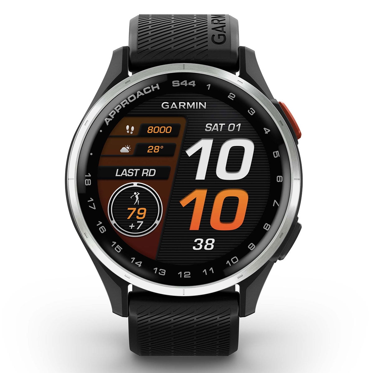 Garmin Approach S44 (Silver/Black) Golf GPS Smartwatch Bundle with PlayBetter Screen Protectors, Wall Adapter & Hard Case