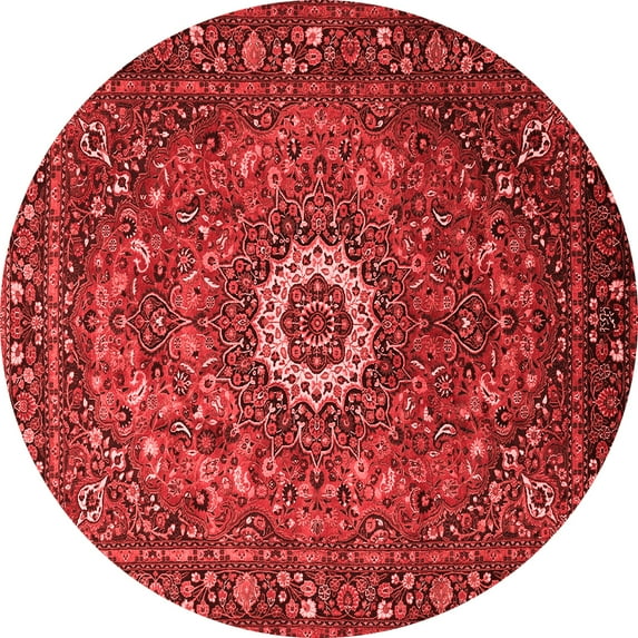 Ahgly Company Indoor Round Medallion Red Traditional Area Rugs, 6' Round
