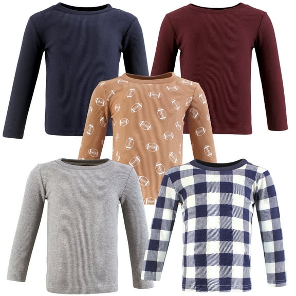 Hudson Baby Infant Boys Thermal Long Sleeve Tees 5pk, Football, 6-12 Months