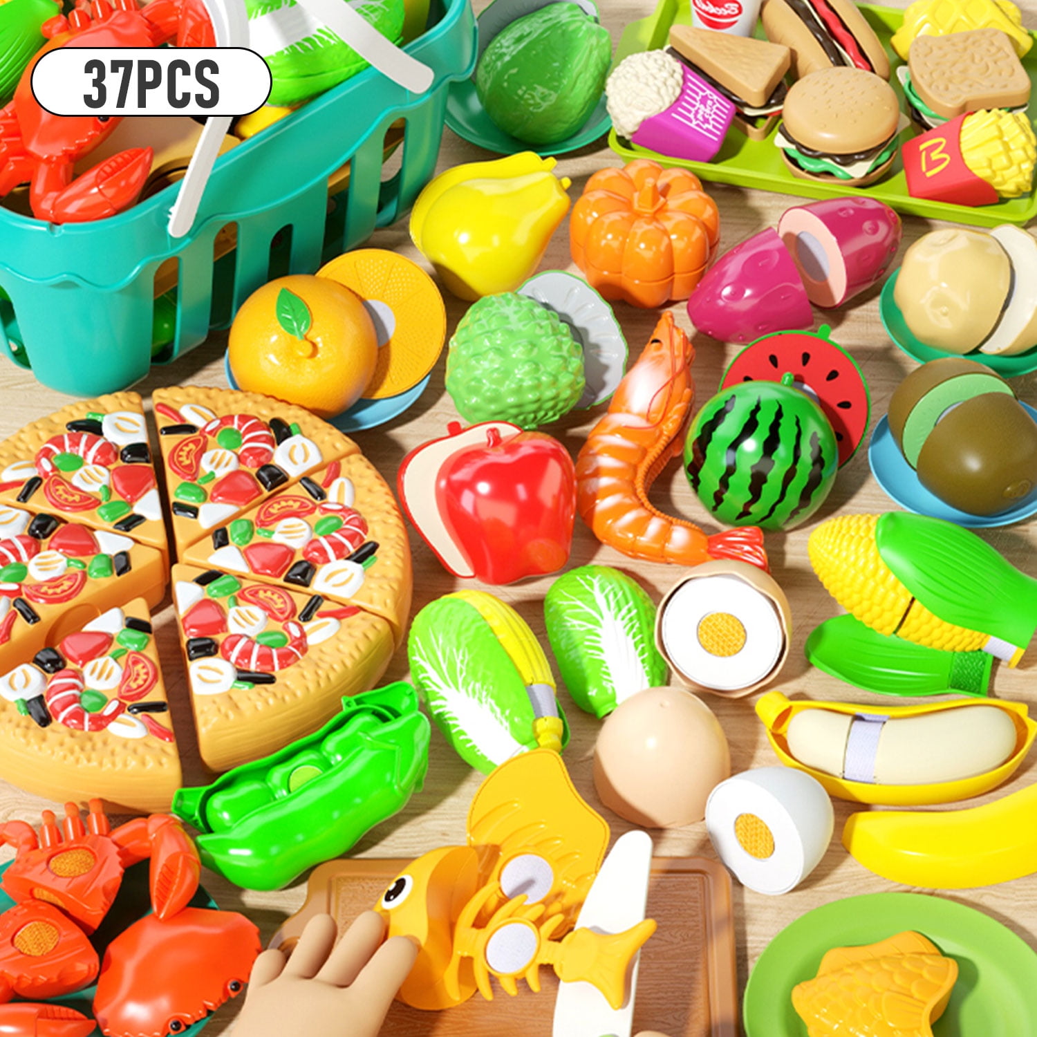 37 PCS Cutting Play Food Toy for Kids Kitchen, Pretend Fruit