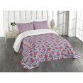 thumbnail image 3 of Ambesonne Anchor Quilted Bedspread Set 3 Pcs, Wavy Stripes 3D Style, King Size, Vermilion Navy Blue, 3 of 5
