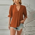 thumbnail image 6 of Blouses for Women Women's Summer Loose Elegant Solid Color V-Neck Mid Sleeve Top, 6 of 8