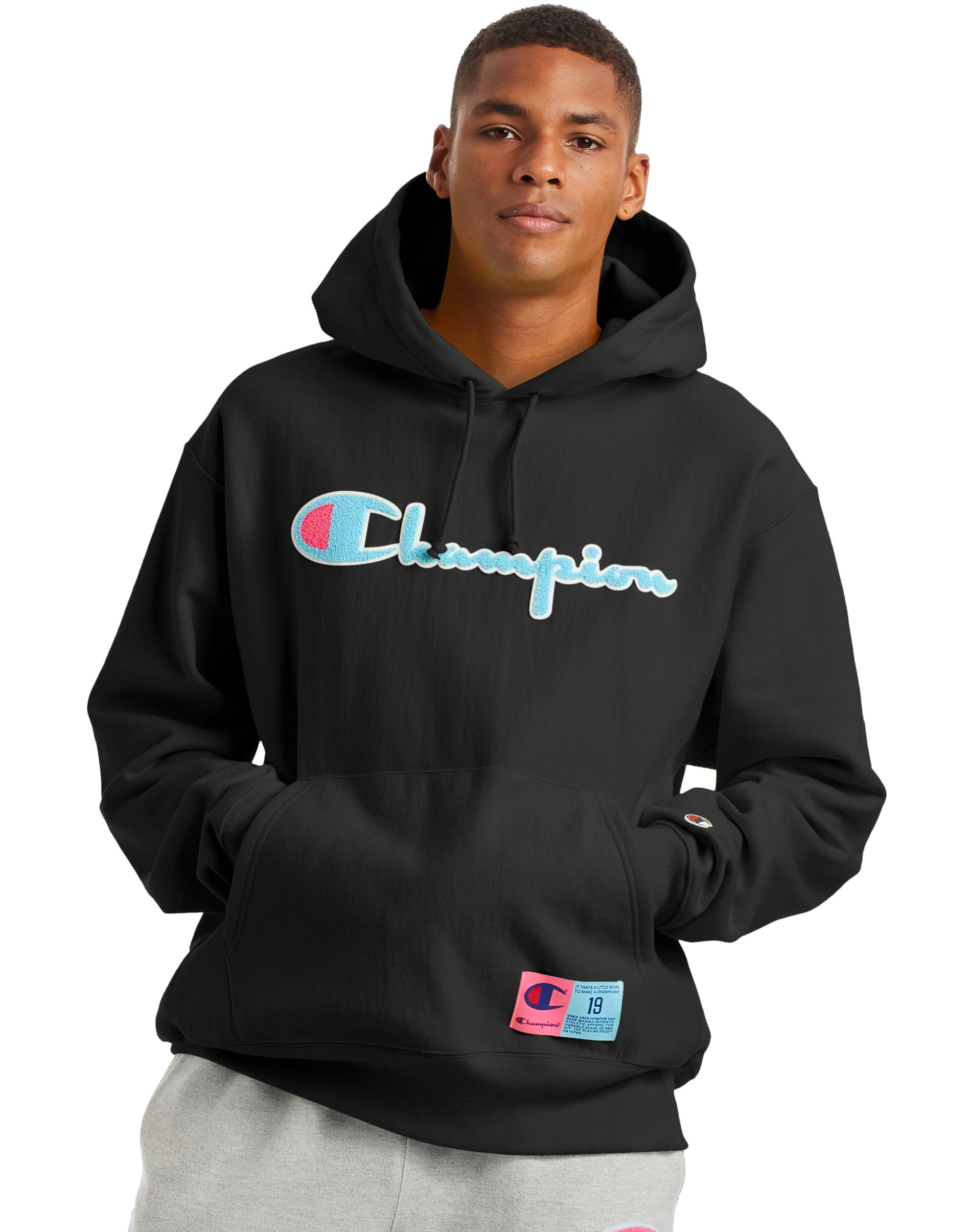 champion reverse weave chenille pop black jogger sweatpants
