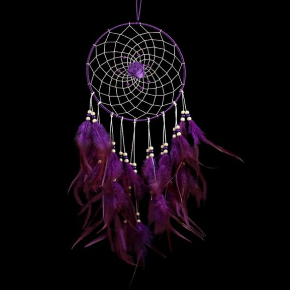 23.6inHandmade Purple Dream Catcher Net Wall Decor,Dream Catcher Net with Magic Purple Beads Feather Pendant,Home Car Festival Holiday Party Decor Exquisite Gift for Kids Adults