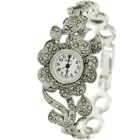 Brinley Co. Women's Marcasite Flower Watch