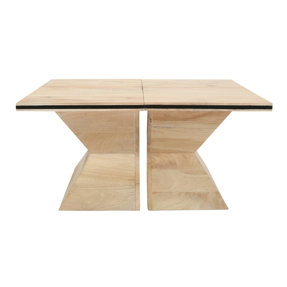 Benjara 34" 2 PC Split Design w/ Hourglass Base Coffee Table-White/Natural Wood