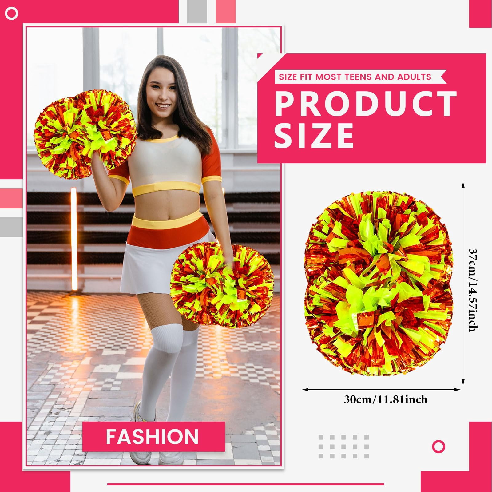 12 Pcs Cheerleading poms,14.57inch pom poms Cheerleading with Handle Style Cheer Pom Pomsfor Dance, Matches, Team Spirit Sports