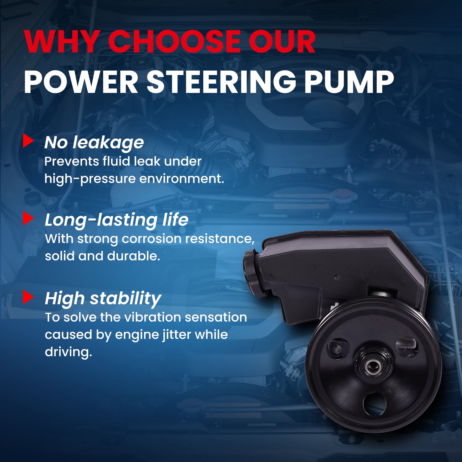 MOCA AUTOPARTS Power Steering Pump w/ Pulley Fit for 1996-2001 Jeep Cherokee 4.0L & 1997-2003 Jeep Wrangler 4.0L