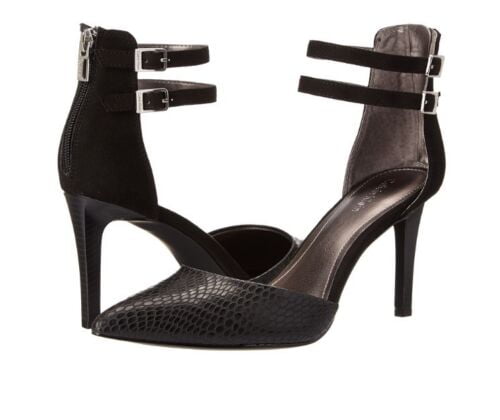 Calvin Klein Bayana Estr Black Lizard Micro Pointed Ankle Strap Pumps  M  New 