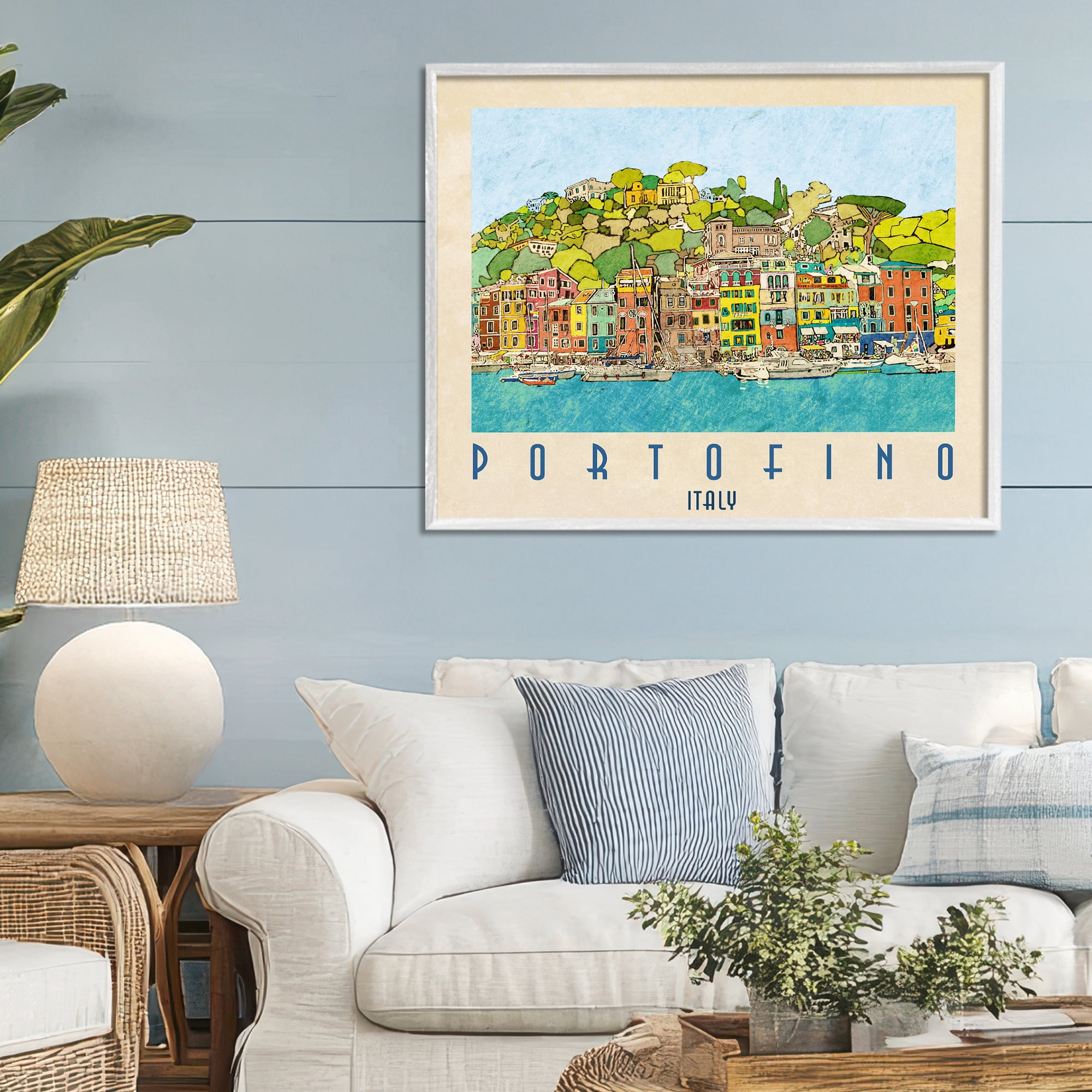 Stupell Industries Portofino Architecture Poster White Framed Giclee Art, design by Ynon Mabat