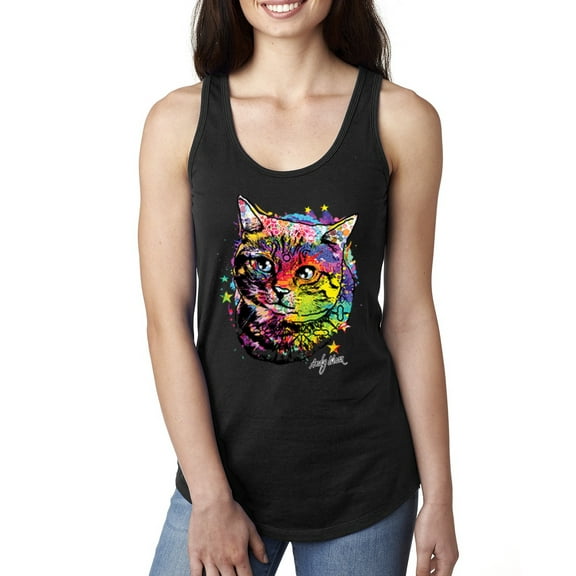 Wild Bobby, Cute Colorful Rainbow Cat Animal Lover Ladies Racerback Tank Top, Black, Small