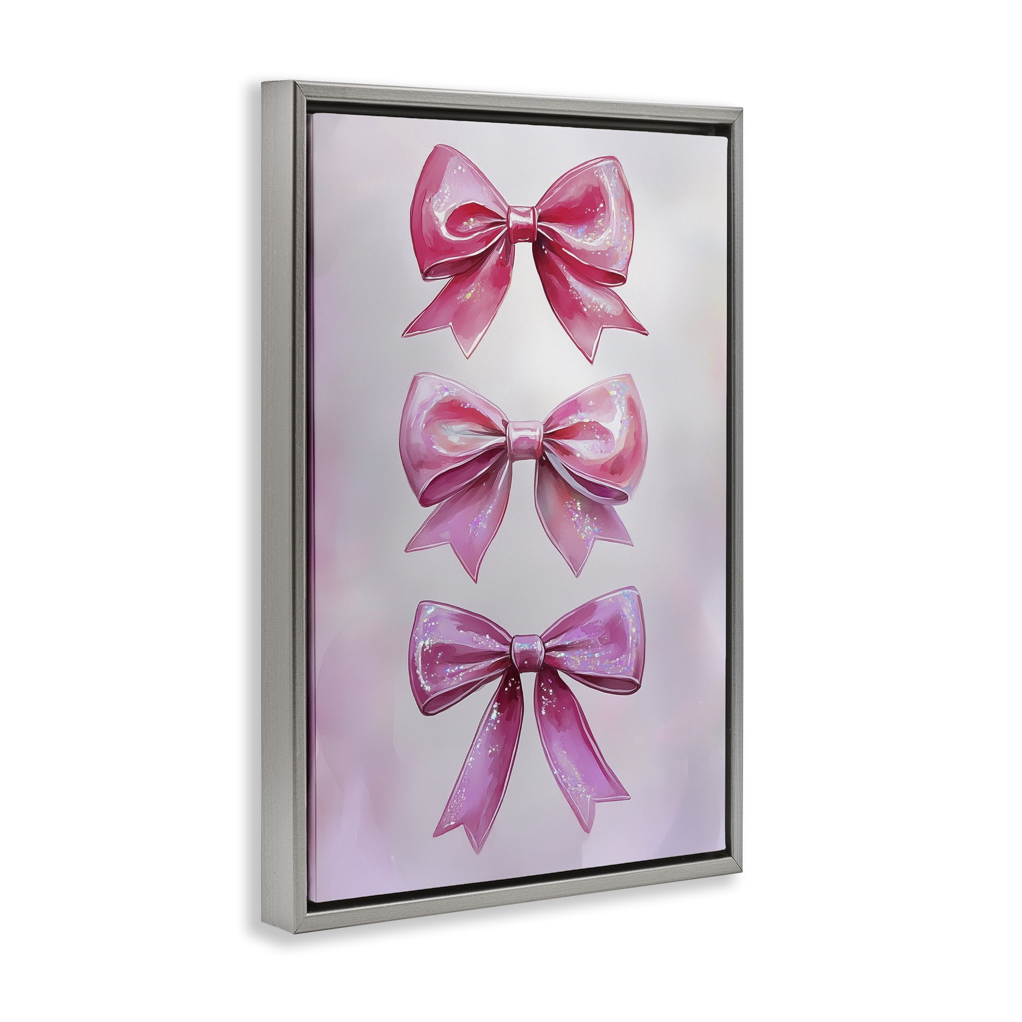 Stupell Industries Blush And Satin Ribbons Gray Framed Floater Canvas Wall Art, design by Annabelle Hall