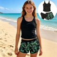 thumbnail image 1 of Y-Sunset Girls 2-Piece Tankini Swimsuit, UPF 50+ Tank Top & Tropical Leaf Print Shorts, Kids Bathing Suit for Beach, Pool & Swim Lessons(Black/11-12 Years), 1 of 3