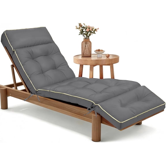 Chaise Lounge Cushion Outdoor, Memory Foam Replacement Patio Pool Lounge Chair Cushion with Ties for Outdoor Furniture, 74 x 22 x 4 Inch (Gray)