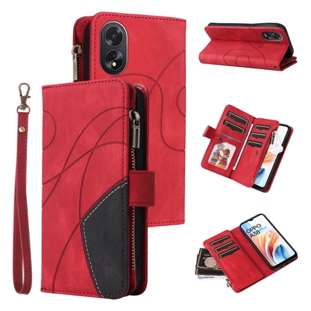 Phone Case for OPPO A38 4G, Zipper Storage Bag 9 Card Slots Shockproof Wallet Cover for OPPO A38 4G