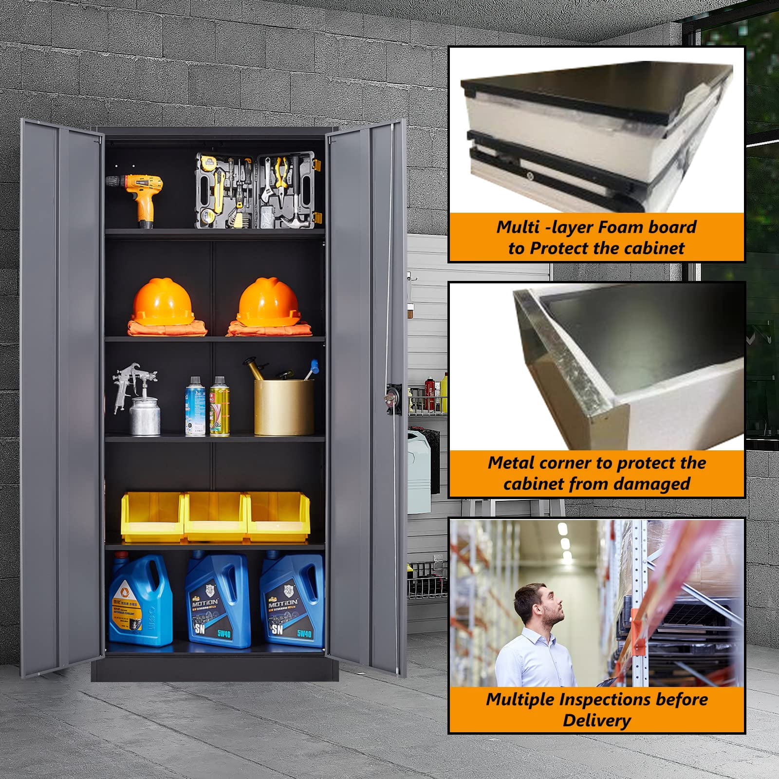 STANI Metal Storage Cabinet with Lock Door, 71" Adjustable Shelf Steel Lockers for Office, Home,Garage Utility Tool Cabinet