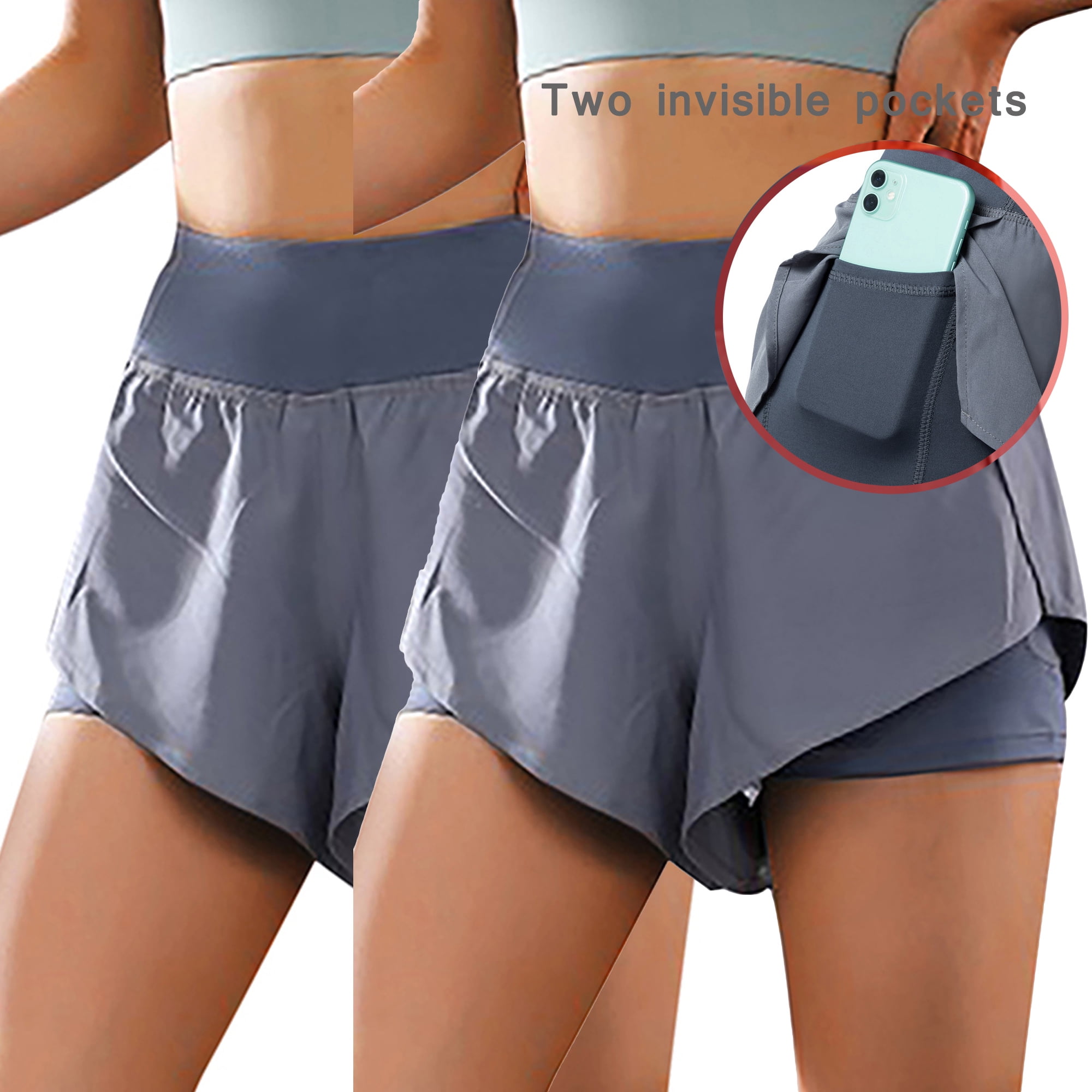 2 Pack Women High Waist Workout Yoga Shorts Tummy Control Running Athletic  Non See-Through Double Layer Side Pockets Skinny Sport Gym Pants -  Walmart.com