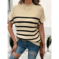 thumbnail image 4 of XCHQRTI Striped Knit Shirts Women Batwing Short Sleeve Sweaters Casual Loose Top, 4 of 7