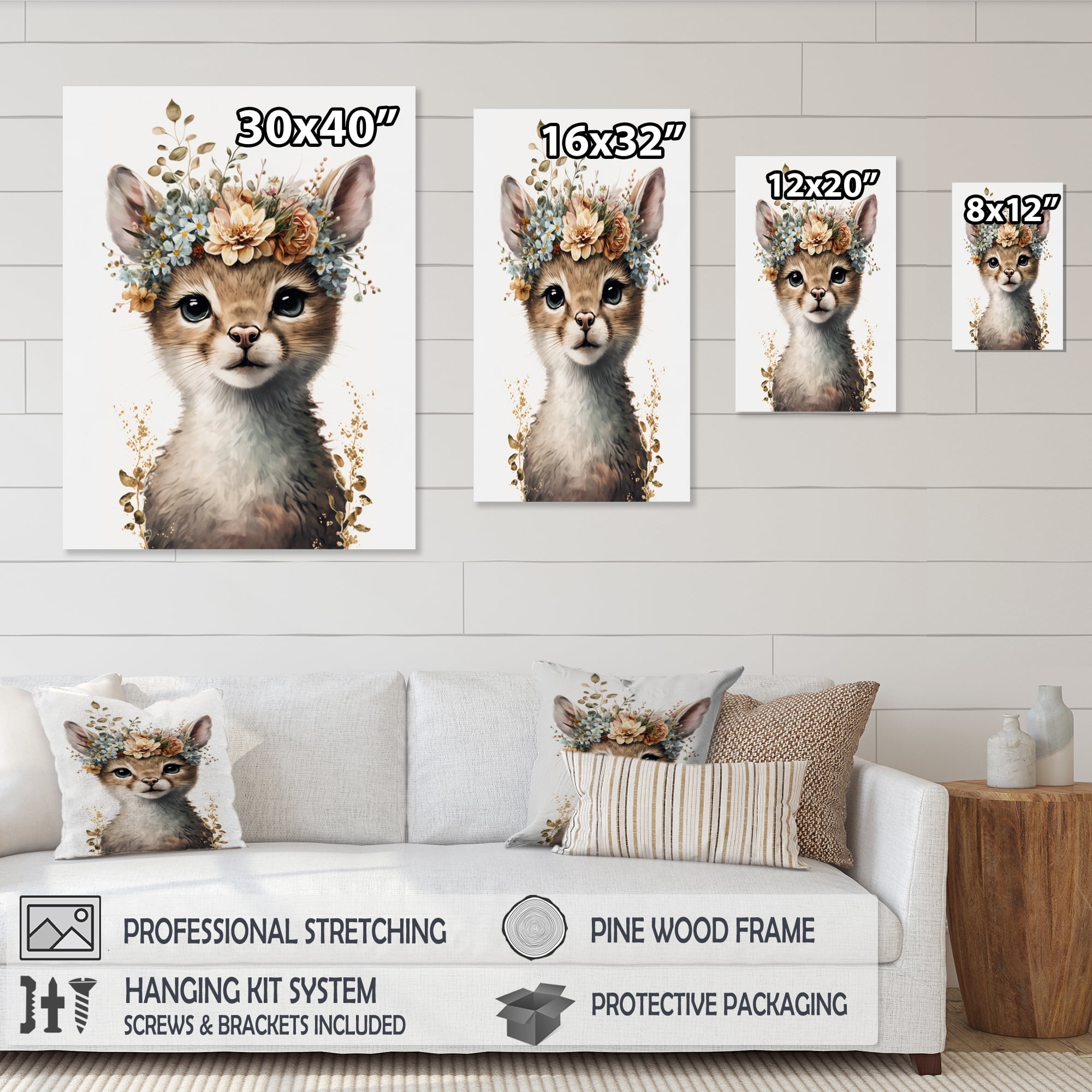 Designart Cute Baby Cat With Floral Crown I Canvas Wall Art