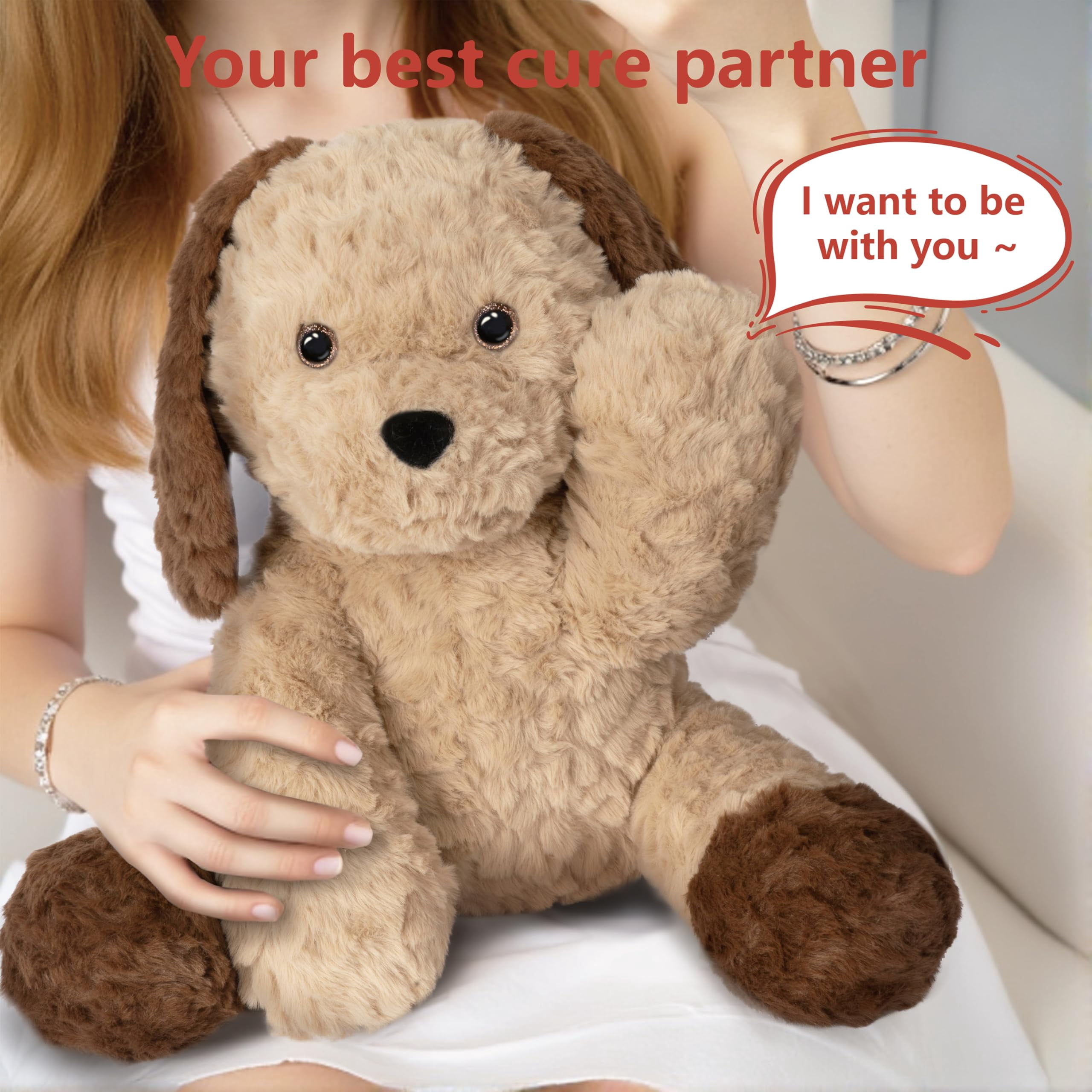 Niuniu Daddy 13.8" Sitting Puppy Weighted Stuffed Animals,4 lb Giant Brown Dog Plush Toy Body Pillow with Soft Faux Fur, Birthday Gift for Baby, Kids & Adults