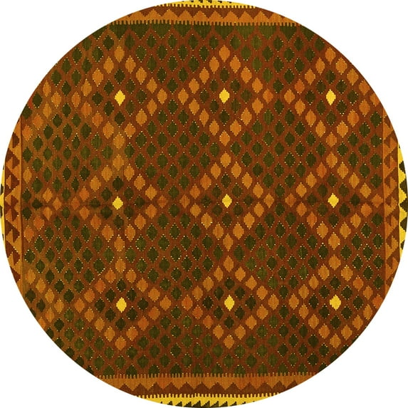 Ahgly Company Machine Washable Indoor Round Oriental Yellow Traditional Area Rugs, 6' Round