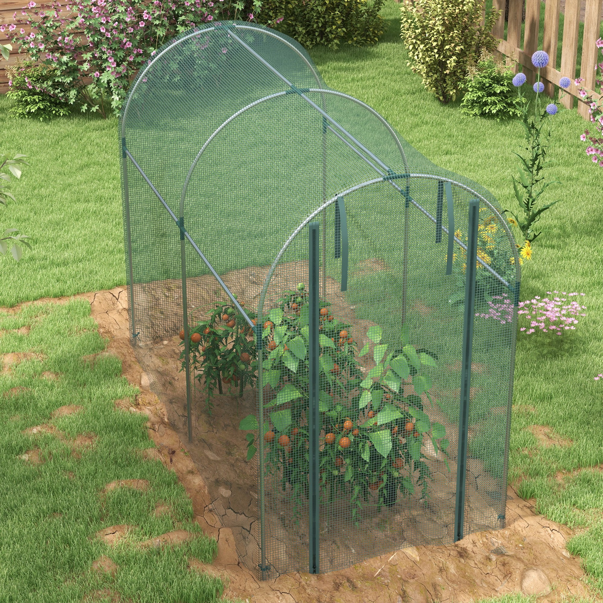 Outsunny 4' x 8' Plant Protection Tent Crop Cage with Zippered Door for Plants, Herbs, Fruits, Green