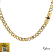 10K Gold Ijaz Semi Solid Miami Cuban With White Gold Diamond Cut And Greek Tribal Links
