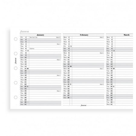 Filofax Refill Planner - Filofax Paper Refills - Mini - Vertical Year Planner English 2019