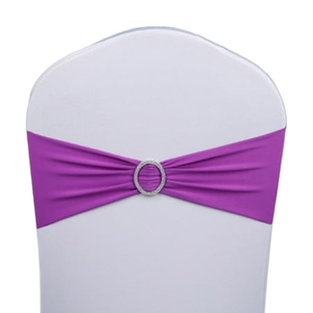 

Farfi Chair Sashes Solid Color Pleated Elastic Washable Lightweight Wedding Decoration Round Buckle Anti-slip Dustproof Chair Back Bands for Prom (Purplish Red)