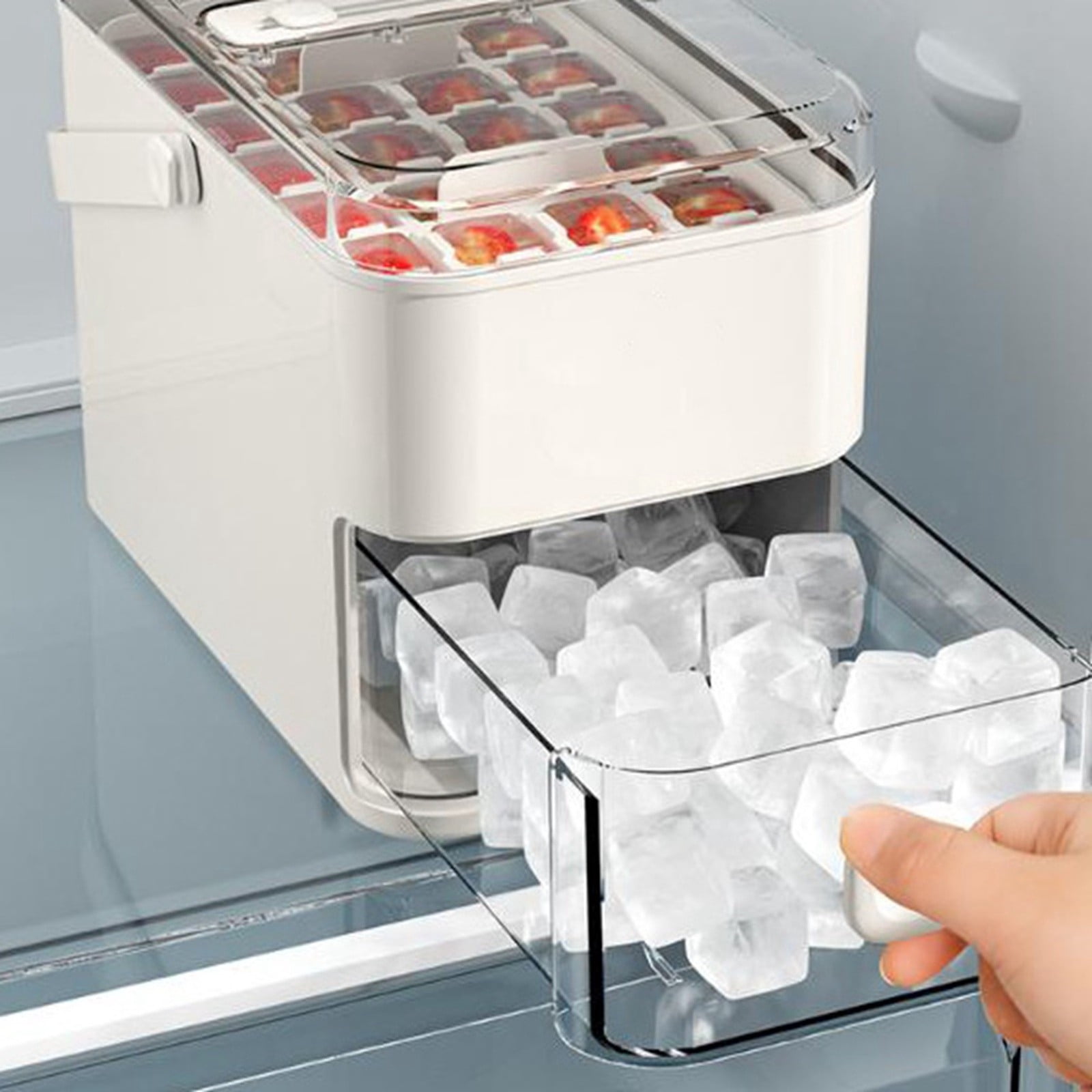 Portable One-Touch Ice Maker with Storage Drawer, Compact Leakproof Countertop Ice Cube Mold Set for Home Office and Outdoor Use(White,One Size)