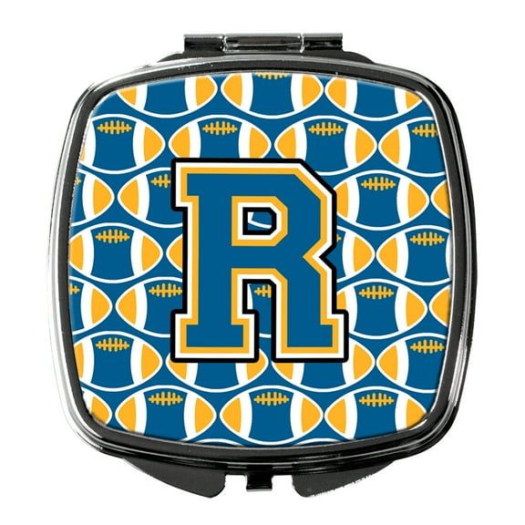 Letter R Football Blue and Gold Compact Mirror CJ1077-RSCM