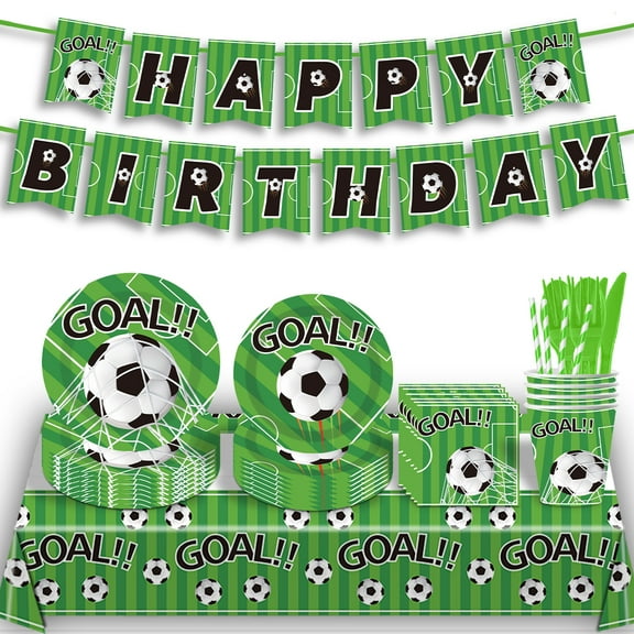 82PCS Football Theme Party Supplies Tableware Set, Football Birthday Party Decorations Includes Plates Napkins Cups Banner Balloons Cake ToppersTablecloth