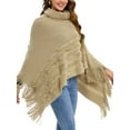 thumbnail image 2 of LELINTA Women Kintted Poncho Crochet Pattern Pullover Cardigan Soft Wrap Color Block Fringe Tassel Poncho Sweater, 2 of 6