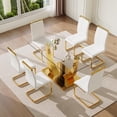 thumbnail image 2 of SUDICA Glass Dining Table Set for 6, 63" Rectangular Tempered Glass Table with White PU Leather Chairs and Gold Metal Legs for Dining Room, 2 of 7