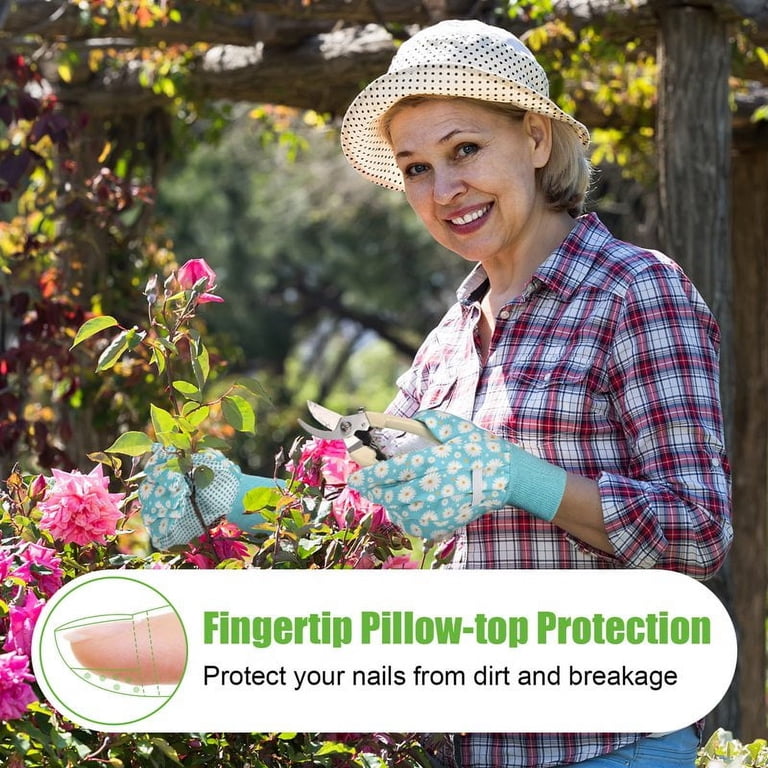 Qweryboo Floral Gardening Gloves, 4 Pairs with Non-Slip Dots photo 5