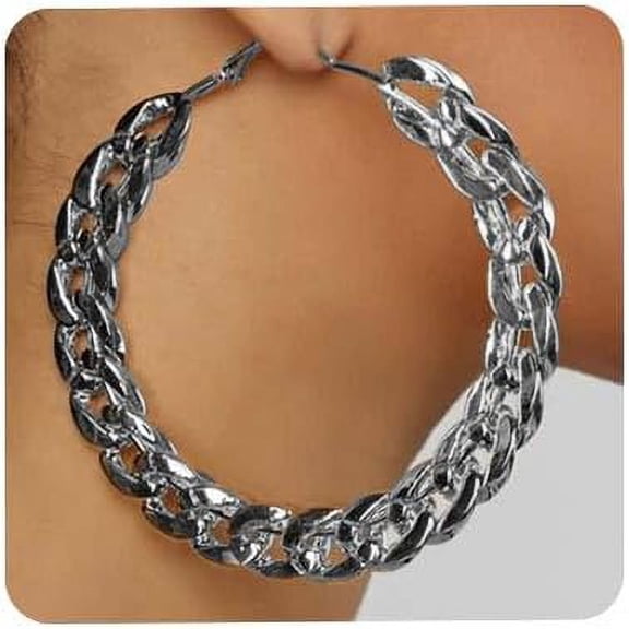 Punk Chunky Cuban Chain Hoop Earrings Geometric Large Round Loop Earrings Wedding Prom Party Festival Women Accessories