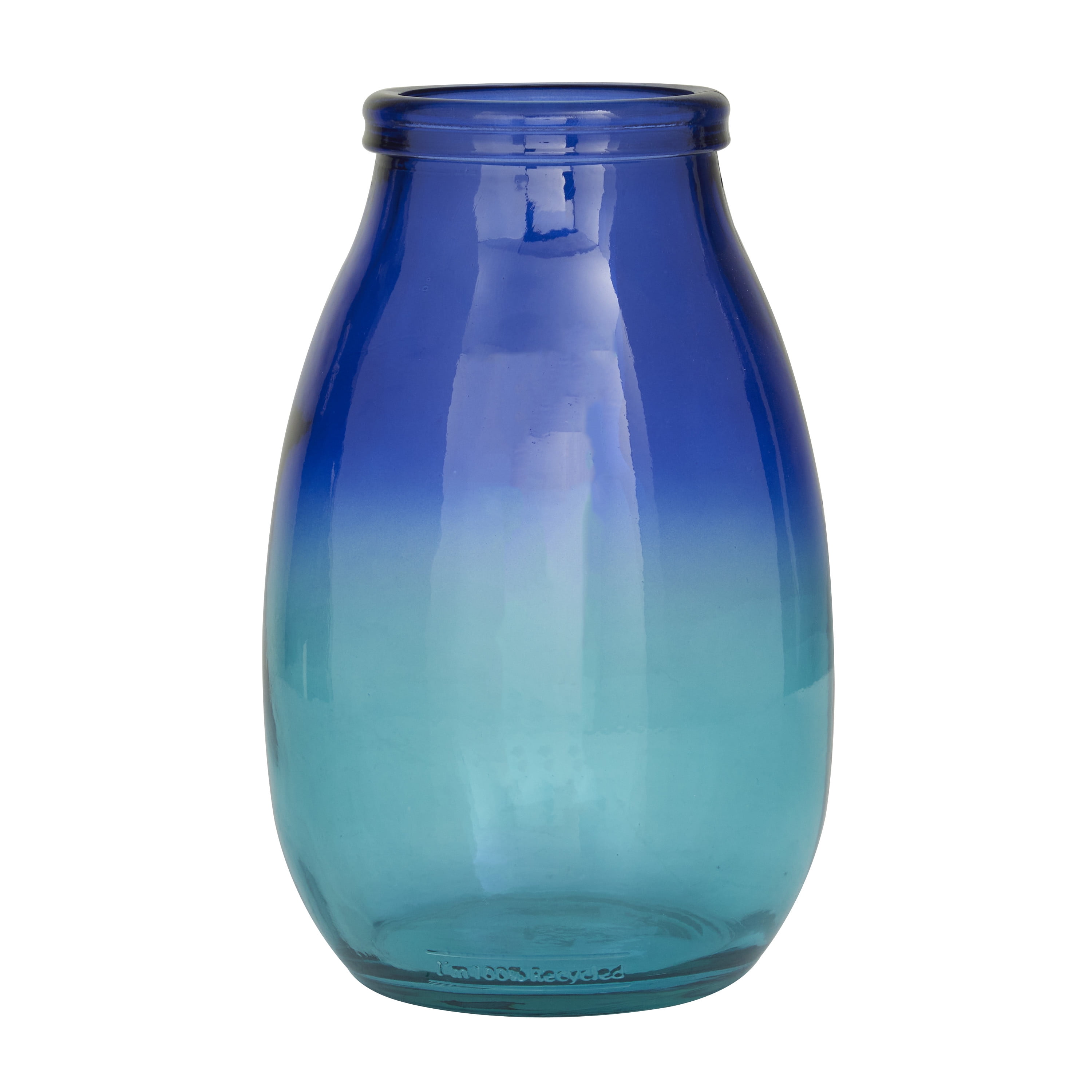 DecMode 11" Handmade Spanish Blue Recycled Glass Vase with Ombre Effect