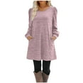 thumbnail image 2 of TopLLC Robe Mi-Mollet à Manches Longues Col Rond Mode Décontractée Couleur Unie Robe Mi-Mollet à Manches Longues Robe Femme, 2 of 8
