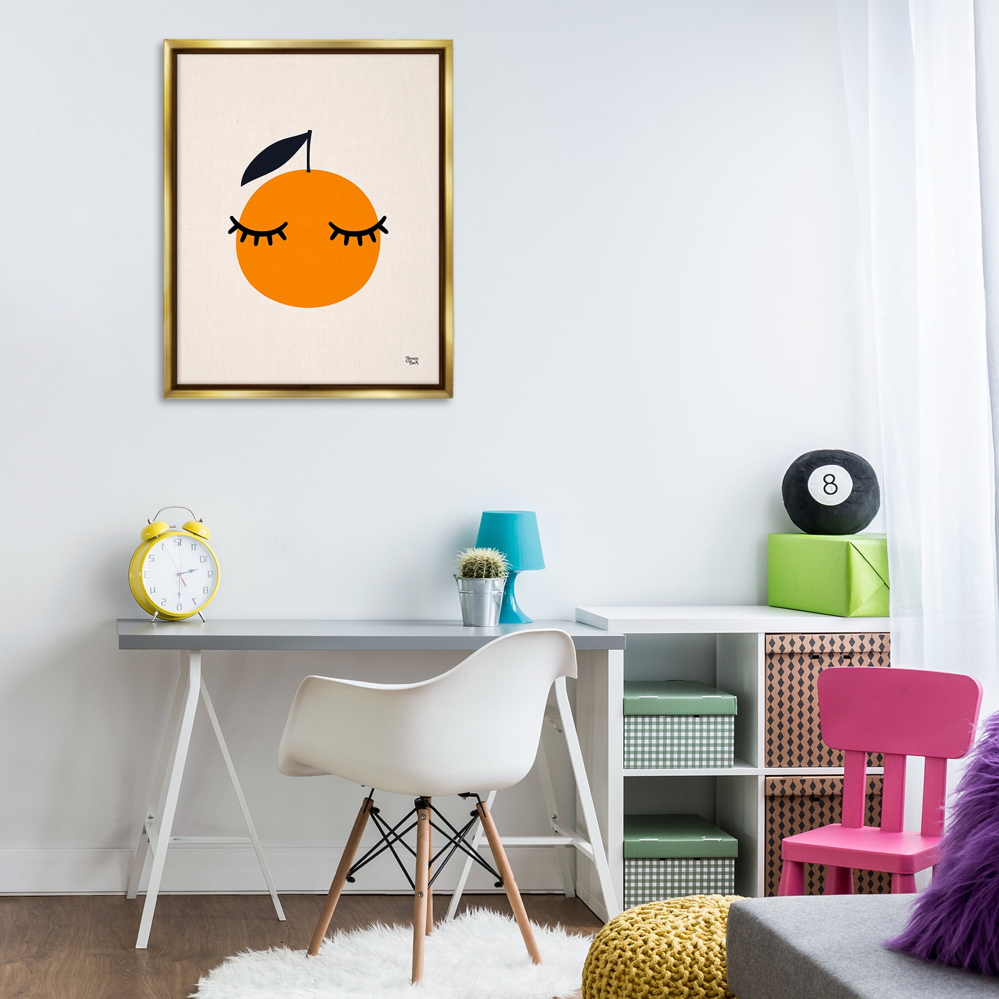 Stupell Industries Orange with Eyelashes Food & Beverage Painting Gold Floater Framed Canvas Art Print Wall Art, 25 x 31