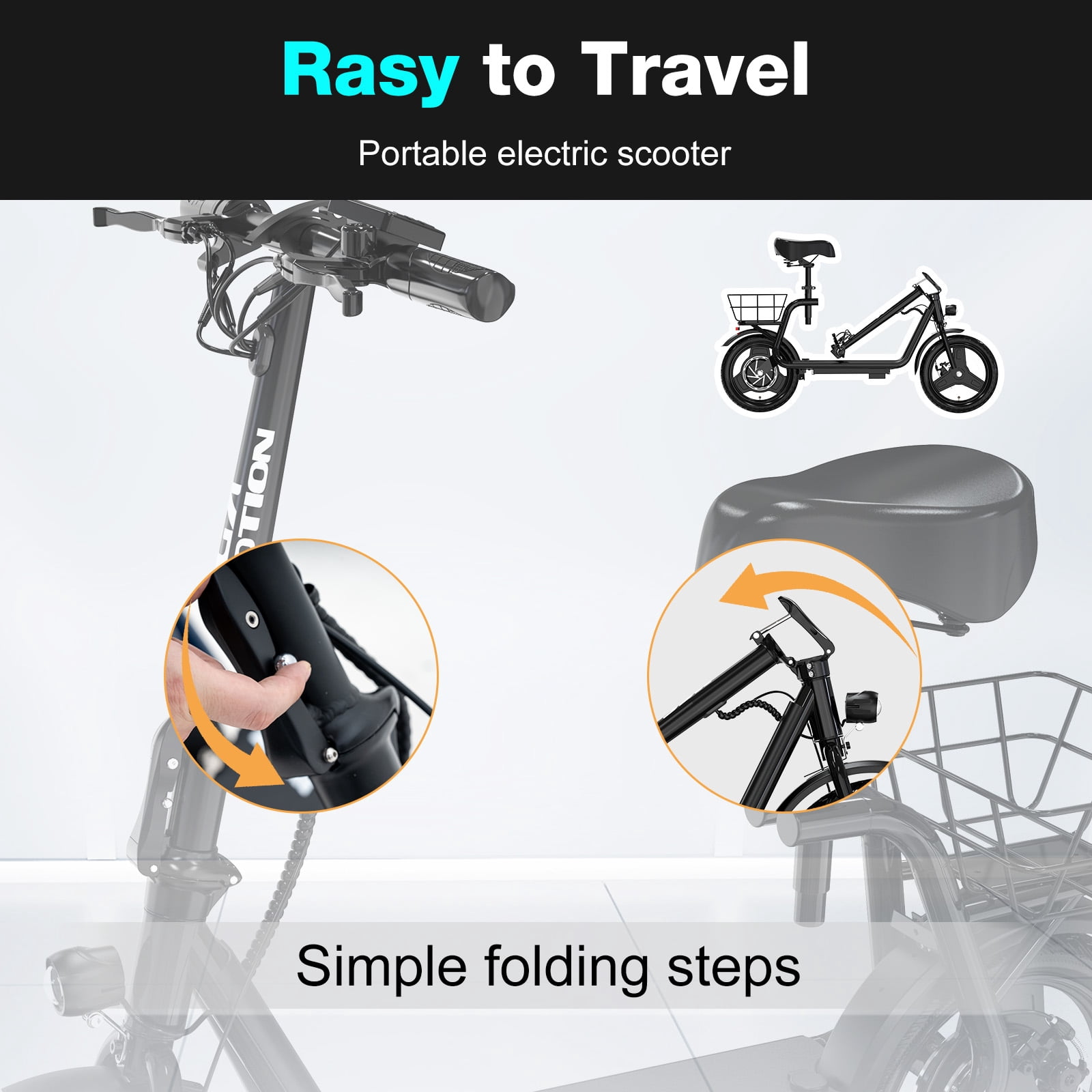 MEGA MOTION Electric Scooter Ebike, 400W Foldable Scooter with Seat 18.6MPH/7.8Ah battery, 14in Adult Electric Bicycle e scooter HS5