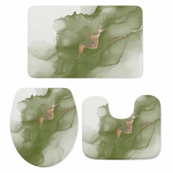 Sage Green Marble Bath Mat 3 Piece Bathroom Rug Set, Modern Ombre Abstract Ink Painting Art Non Slip Bath Rug Contour Mat and Toilet Lid Cover, Absorbent Shower Mats Soft Bath Rugs and Mats Sets