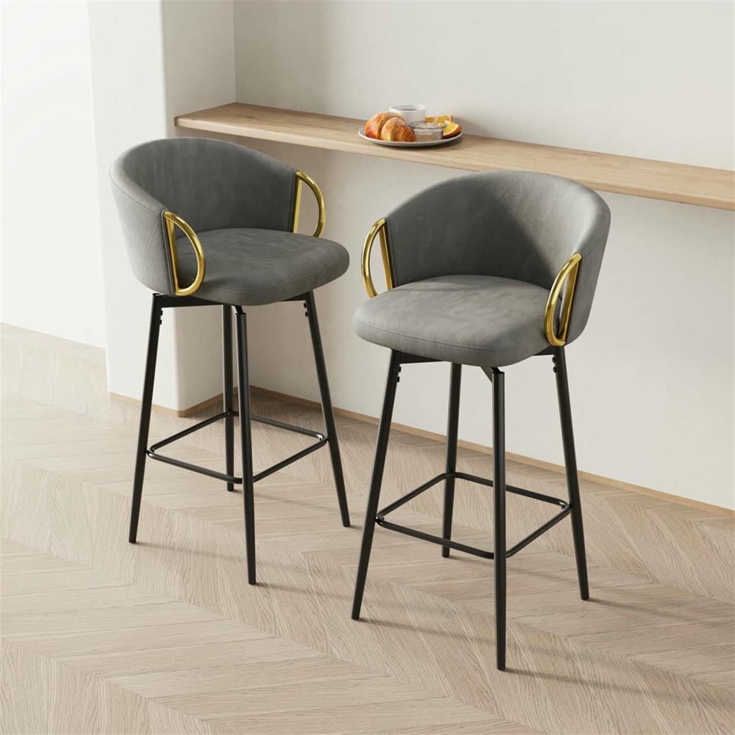 Demi Bonn 37" Counter Height Bar Stools Set of 2, Velvet Swivel Barstools with Back, Kitchen Island Countertop Chairs for Dining Room, Gray